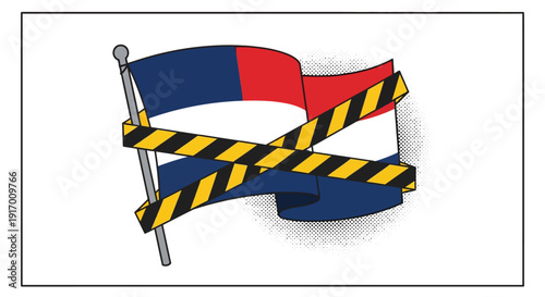 Flag wrapped with caution tape in pop art style