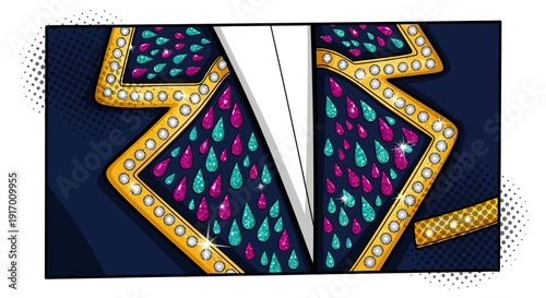 Comic style sparkling jacket with colorful teardrop design