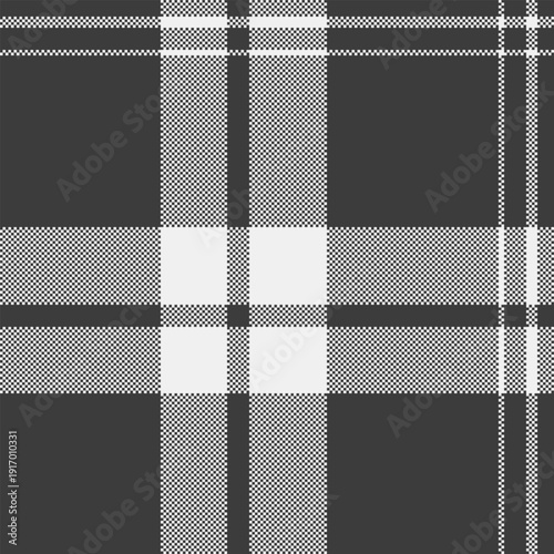 Minimalist check textile fabric, endless texture vector background. Tracery pattern tartan seamless plaid in grey and white colors.