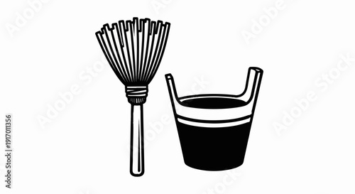 Outline of a whisk broom and a bucket, symbolizing cleaning