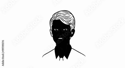 Stylized black and white portrait of a young person with combed hair