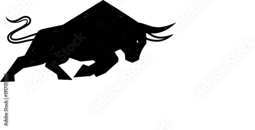 Stylized black bull silhouette with powerful stance and curved horns