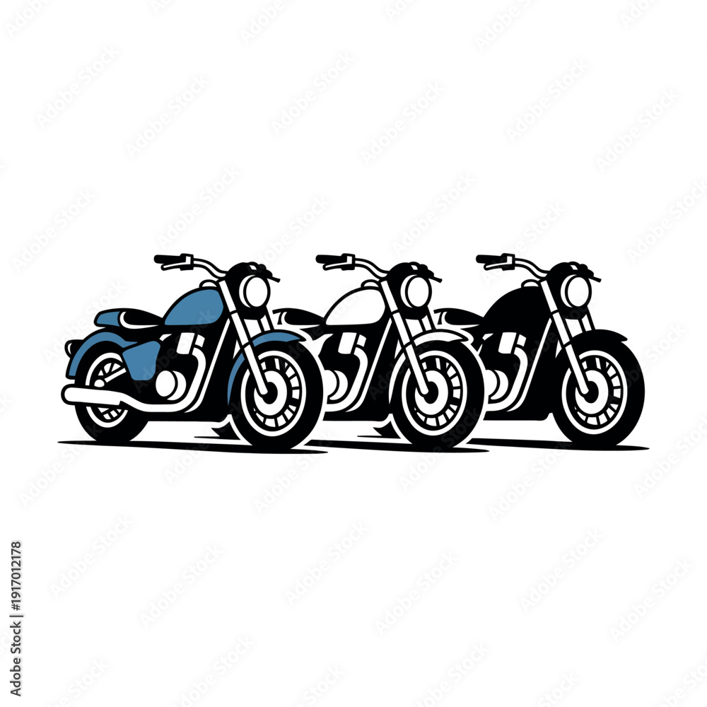 Fototapeta premium Three motorcycles in different colors side by side