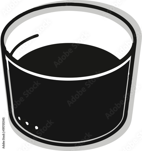 Simple graphic of a dark liquid in a clear glass, casting a shadow