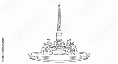 Ornate obelisk fountain with classical statues and flowing water