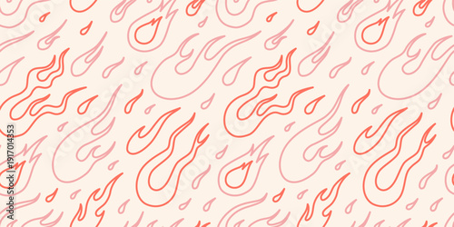 Seamless abstract flame pattern with stylized fire shapes on dark background. Trendy modern vector illustration, hand drawn, bold graphic style