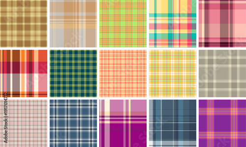 Plaid collection designed for patriotic celebrations and casual wear. Seamless patterns suit shirts, jackets, blankets, scarves, and lifestyle projects.