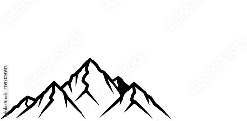 A stylized, black and white illustration of jagged mountain peaks