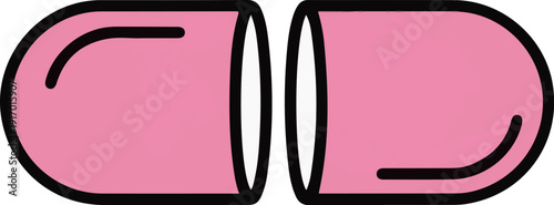 A simple pink cartoon capsule divided into two halves against white