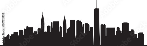 Black silhouette of New York City skyline with tall buildings