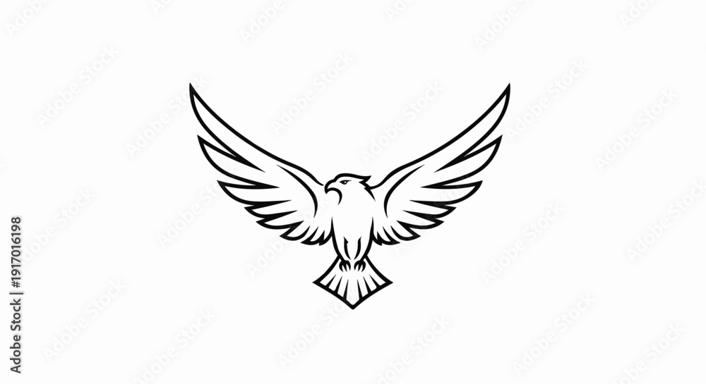 Obraz premium Stylized black outline of a bird with wings spread wide