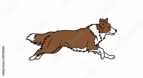 A cartoon illustration of a brown and white dog running at full speed
