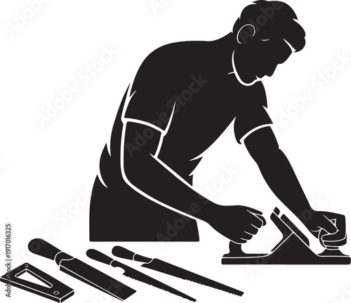 Black silhouette of person sharpening skates with tools