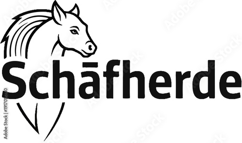 Stylized black and white logo of a horse head with mane and the word "Schafherde" below