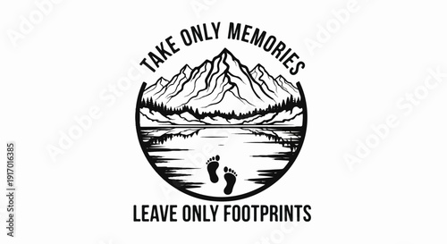 Footprints in serene mountain lake reflection, leaving nature untouched