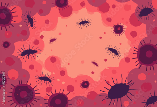 Malaria parasite background Plasmodium shapes inside faint red blood cell outlines Hematology theme