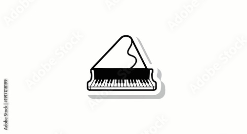 A simple black and white graphic of a grand piano with a shadow effect