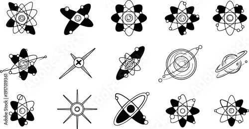 Collection of atom and celestial body illustrations