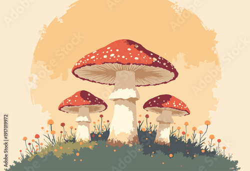 Mushroom spore print background Radial lines from mushroom cap forming subtle pattern Earth tones