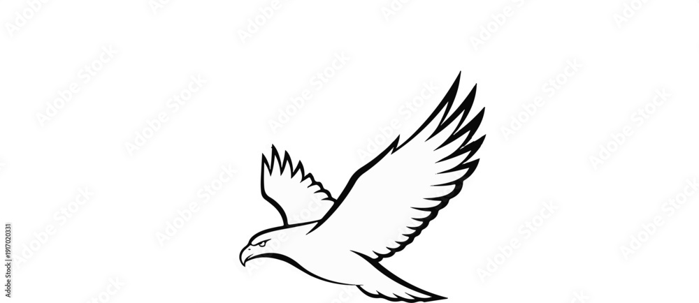 Obraz premium Stylized outline of a bird of prey soaring with wings outstretched