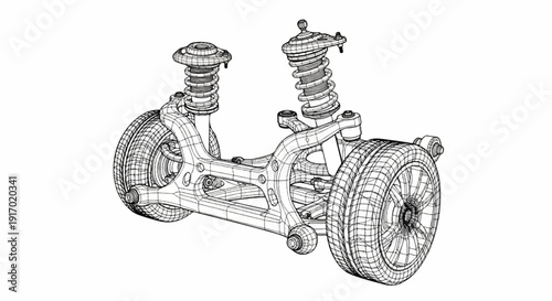 Wireframe rendering of a vehicle's independent suspension system