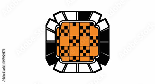 Geometric abstract pattern in orange and black with a radiating outer border