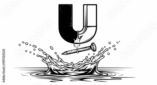 A P-trap pipe leaks water onto a nail, creating a splash