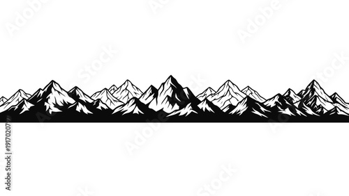 Vector illustration of black and white mountain range silhouette banner vector illustration on a transparent background