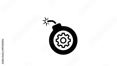 Vector illustration of bomb with gear icon, concept of mechanical failure, system error, or time bomb on a transparent background