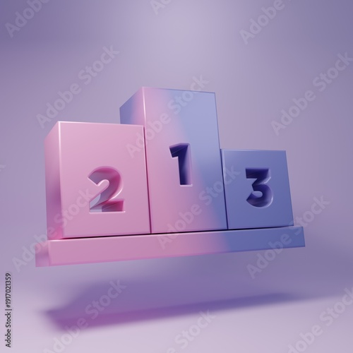 Purple Award over sports winner podium icon isolated on purple background. Minimalism concept. 3D render illustration