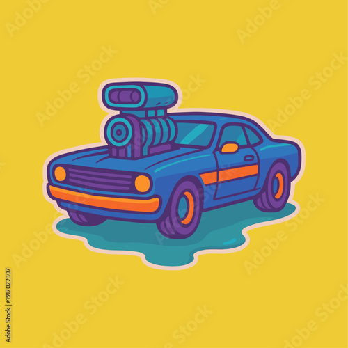 Muscle car with supercharger icon logo flat vector design