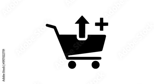 Shopping cart with add symbol icon on gray background