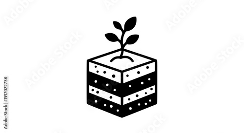Plant growing in soil cube icon on gray background
