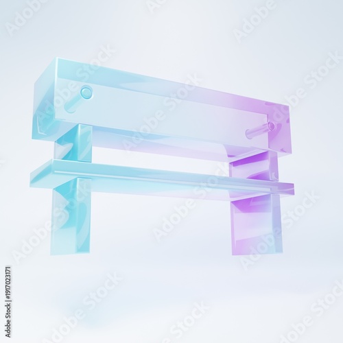 Frosted glass Bench icon isolated on white background. Minimalism concept. 3D render illustration