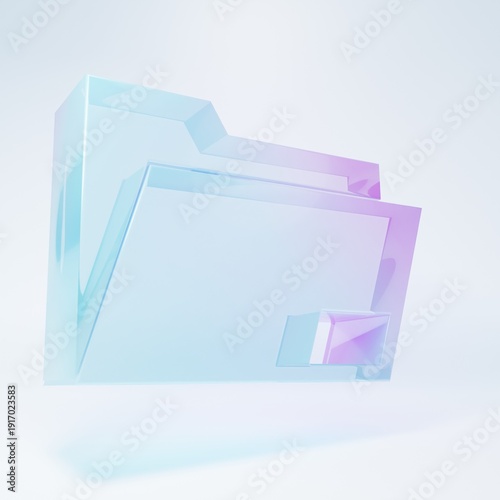 Frosted glass Document folder icon isolated on white background. Accounting binder symbol. Bookkeeping management. Minimalism concept. 3D render illustration