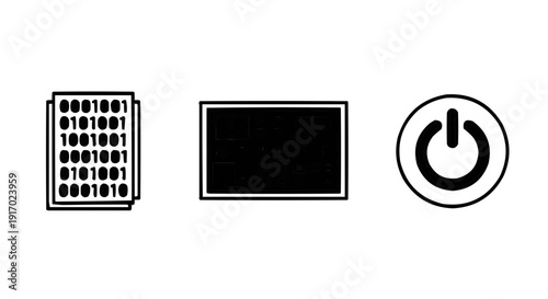 Abstract icons representing user interface elements in monochrome  