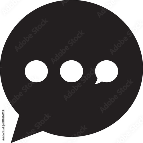 Sleek black chat bubble icon with ellipsis for modern communication interface design needs