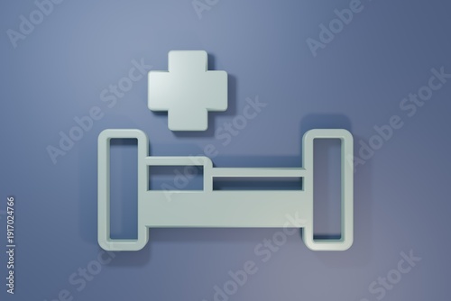 Grey Hospital bed icon isolated on purple-blue background. Minimalism concept. 3D render illustration