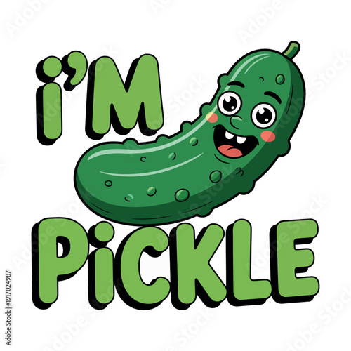 A cartoon pickle with a smiling face and the text 'I'm Pickle' on a white background