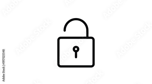 Simple black and white illustration of an open padlock with a keyhole.