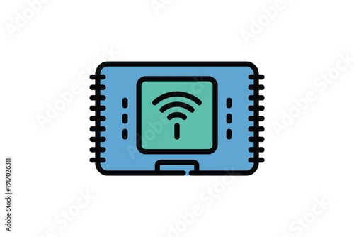 Wireless network transmitter device icon shows secure signal.