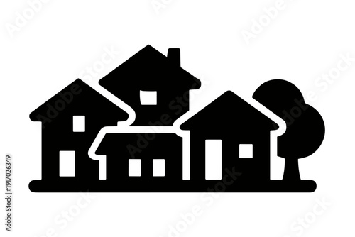 residential neighborhood houses community real estate solid black icon set vector illustration