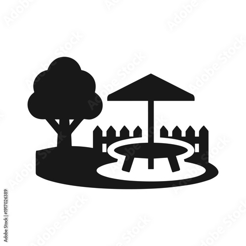backyard patio garden furniture outdoor relaxation solid black icon set vector illustration