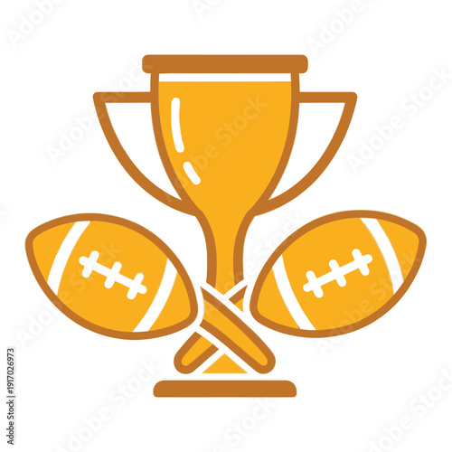 American football trophy and two footballs, symbolizing victory, championship, and sports achievement.
