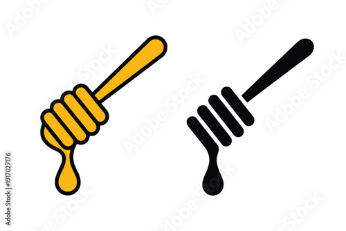 Honey dipper icons show sweet drizzle in two distinct graphic styles.