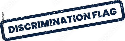 A dark blue rectangle with a textured rubber stamp effect displaying the significant words discrimination flag