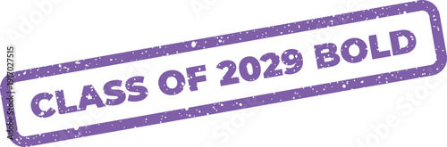A distinctive purple rubber stamp with a grunge texture displaying CLASS OF 2029 BOLD for strong graduating spirits