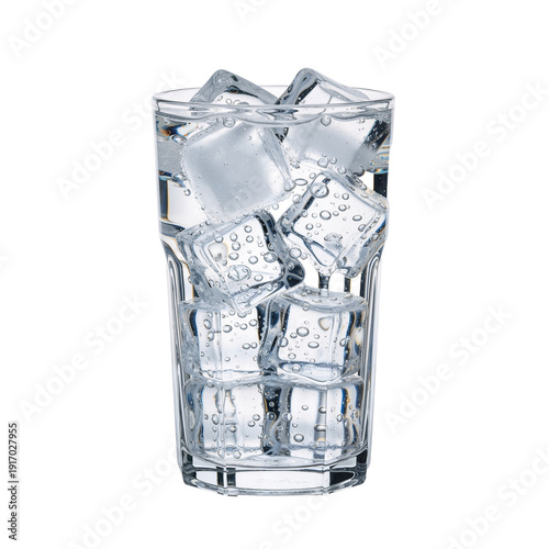 Effervescent Clarity: Sparkling Water and Ice in a Glass of Pure, Refreshing Simplicity
