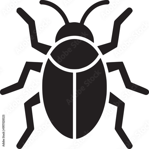 Black bug icon for app development and IT security solutions against cyber attacks and malware
