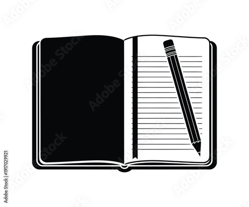 Open Notebook with Pencil Line Art Illustration
